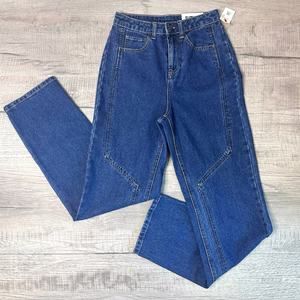 Future Collective Jeans Medium Wash Women's 0 Blue High Rise Denim Straight Leg